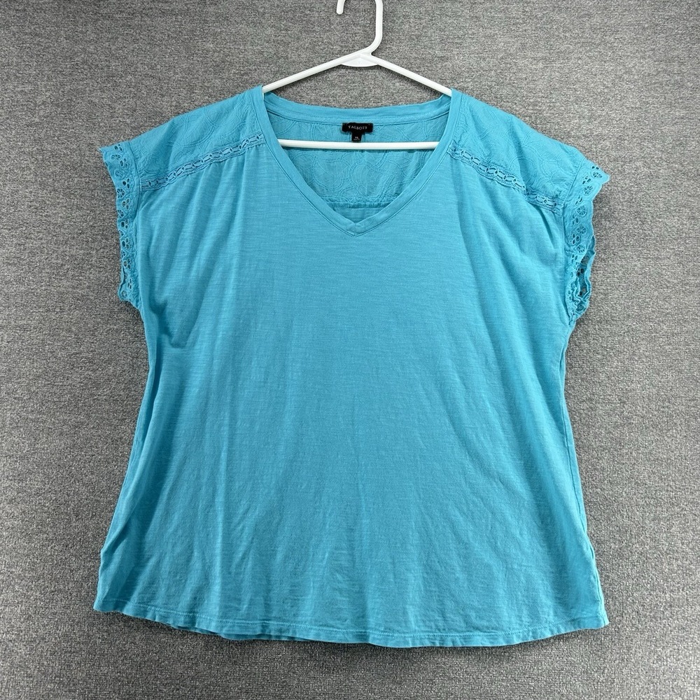 Talbots Tunic Top Women Size XL Blue Cotton Blend Casual Short Sleeve